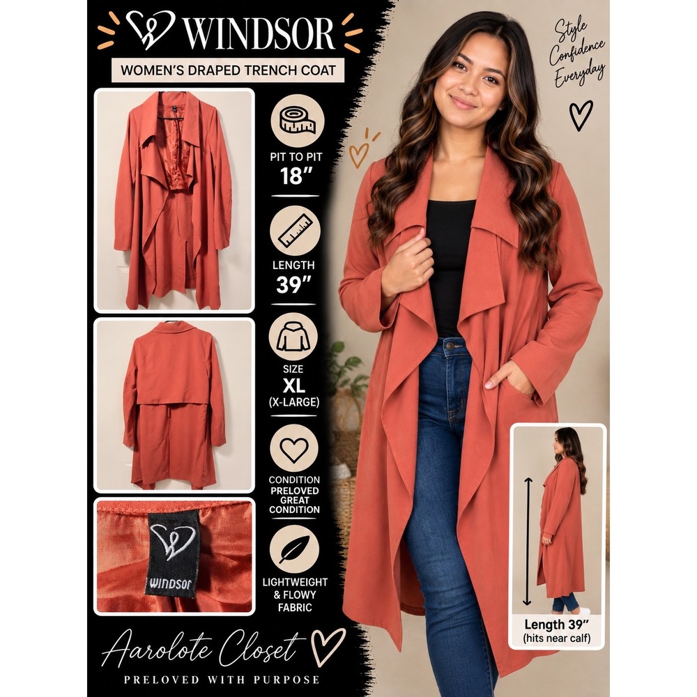 Windsor Women Draped Trench Coat Rust Terracotta CJ20166 XL Long Sleeve Pockets